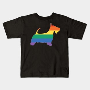 Rainbow Pride Flag Scotty Dog Silhouette Kids T-Shirt